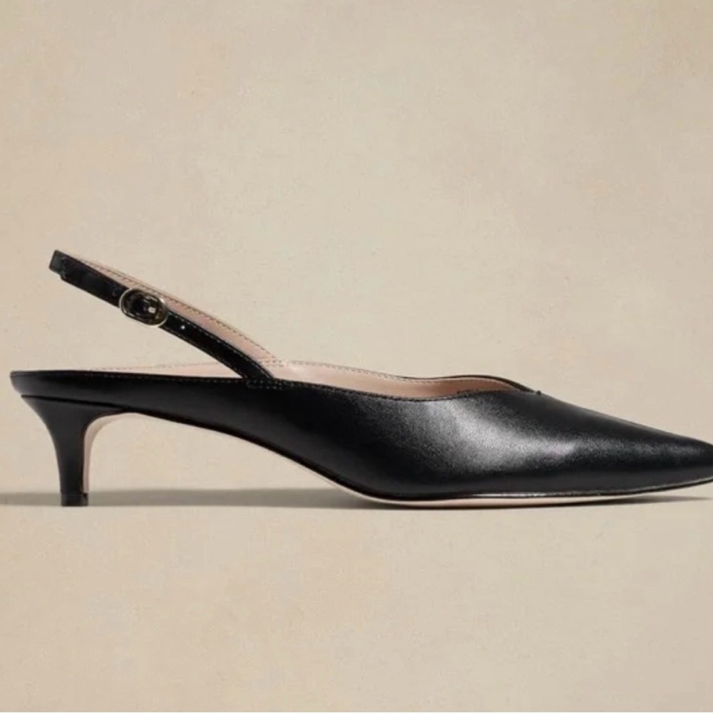 NWT Elegant Black Slingback Heels kitten heel